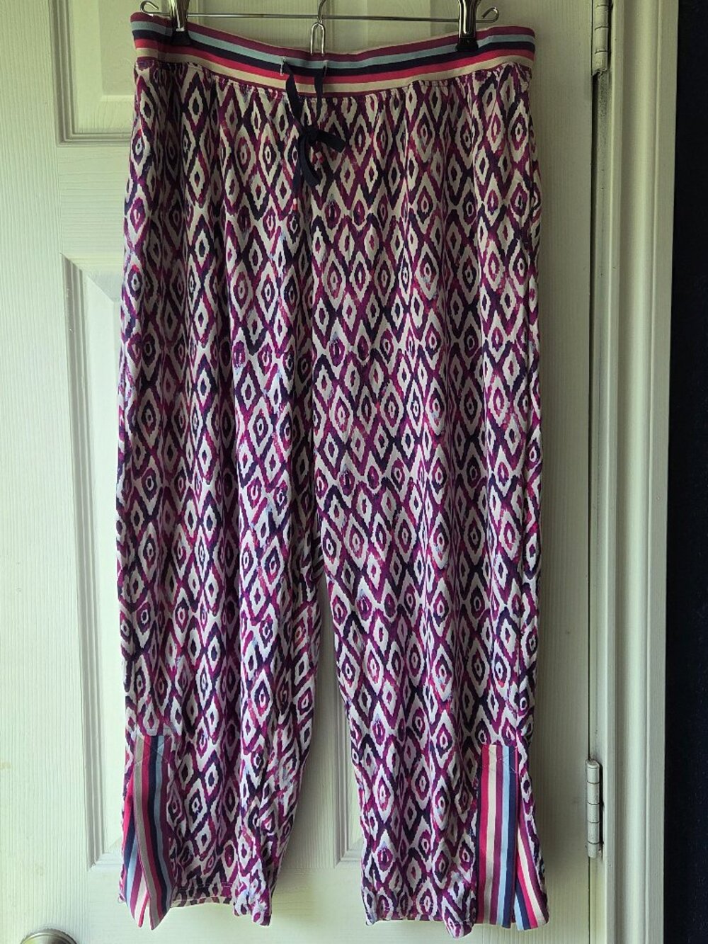 Cuddl Duds Sz M ClimateRight Capri Purple Diamonds Pockets Pajama Lounge Pants